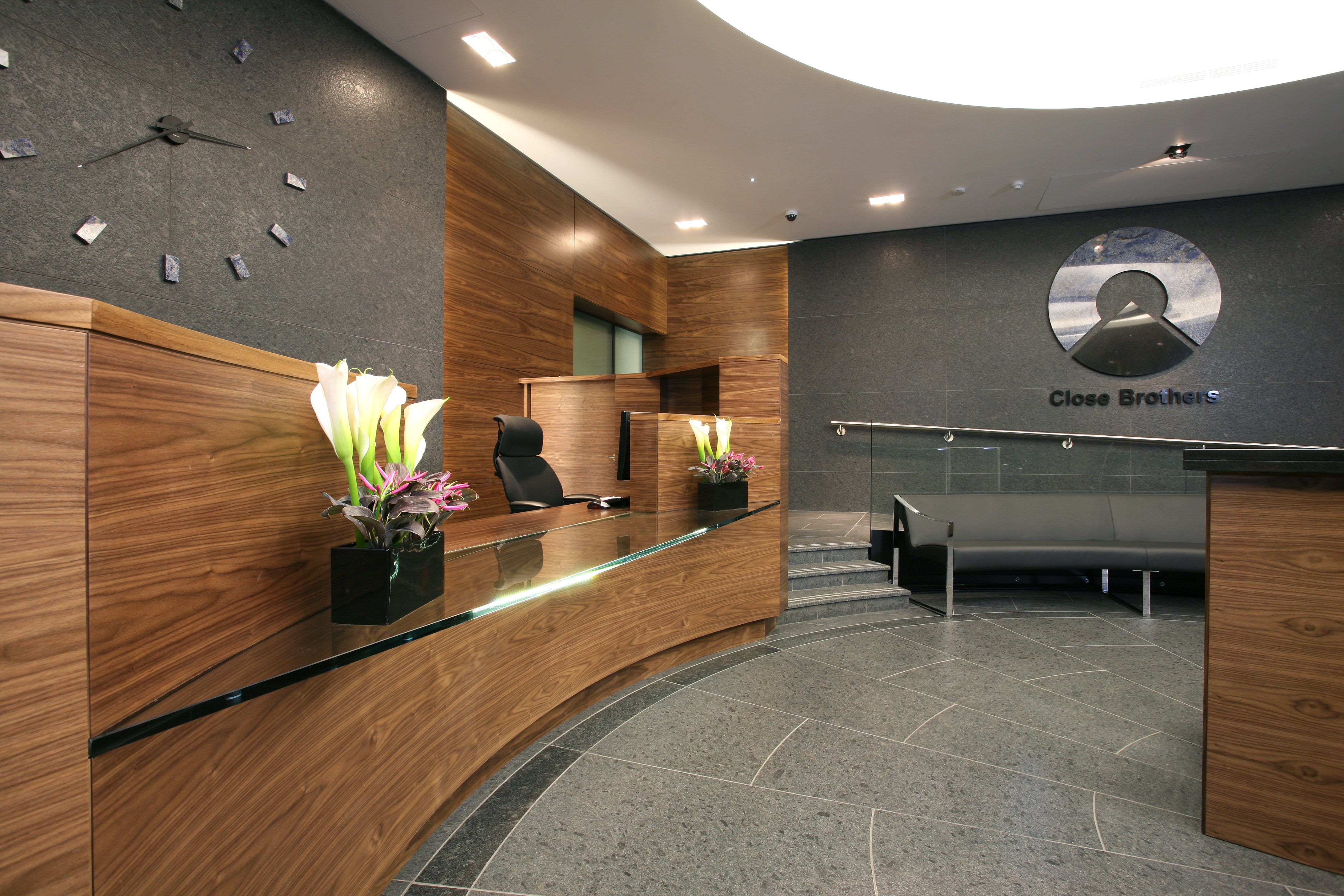 City of London corporate HQ reception lighting and materials