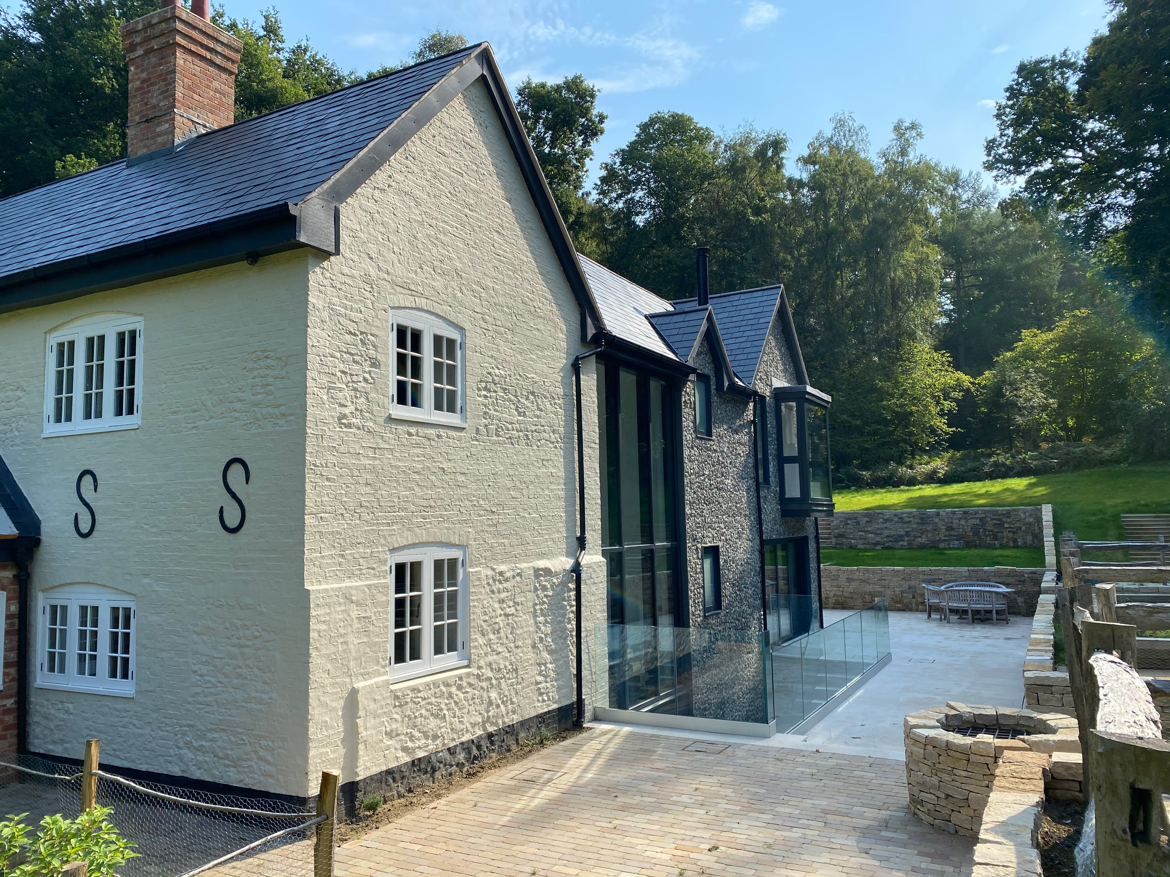 Flint Farmhouse extension exterior, South Downs National Park