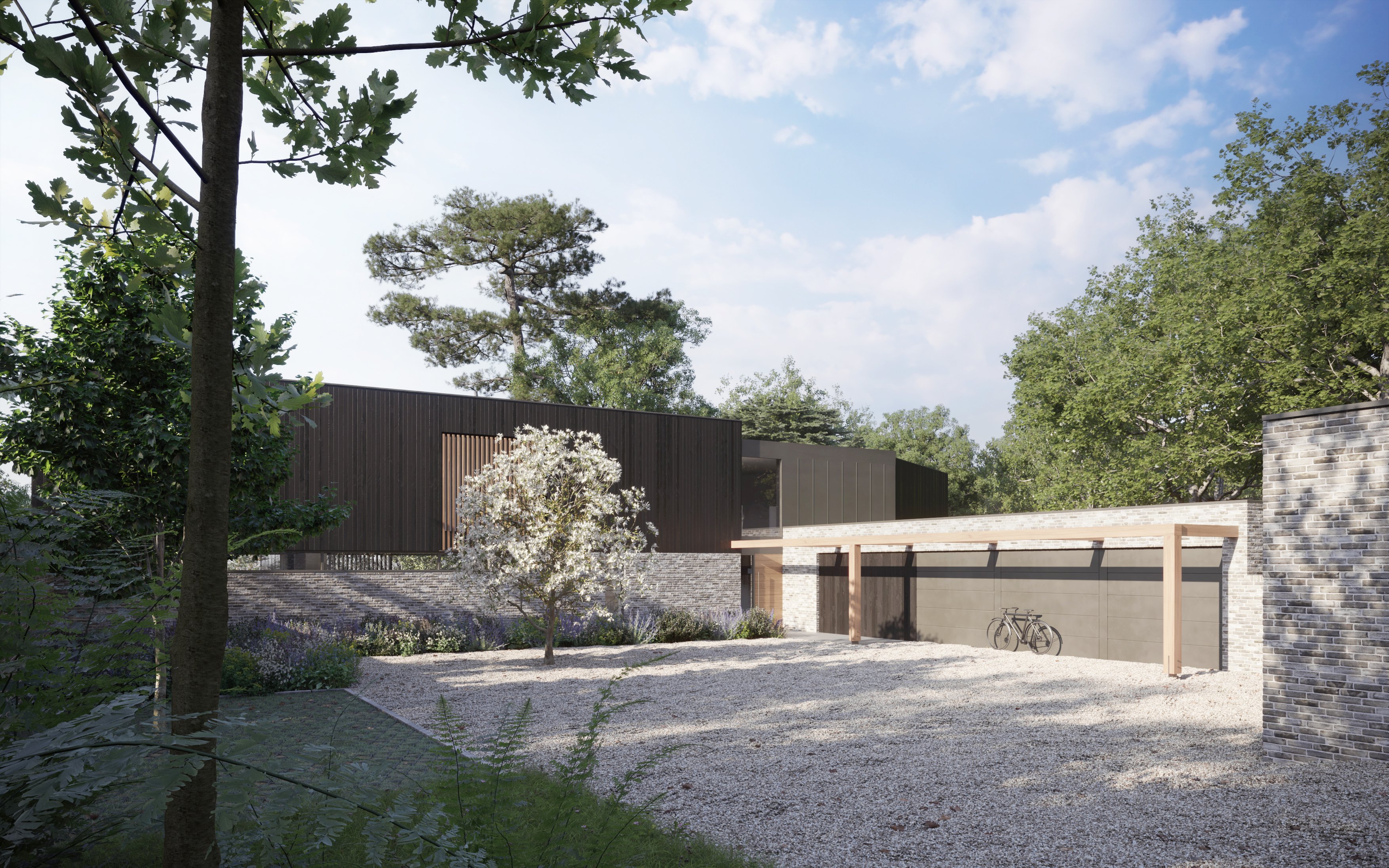 Contemporary dwelling approach, New Forest National Park