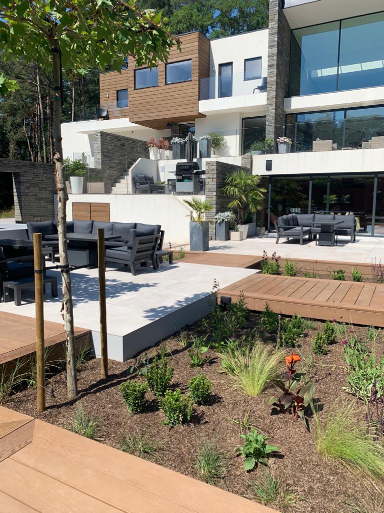 Rear terrace and landscaped gardens